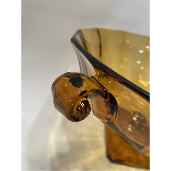 Large Vintage Indiana Glass Amber Teardrop Pedestal Compote - Picture 2 of 7